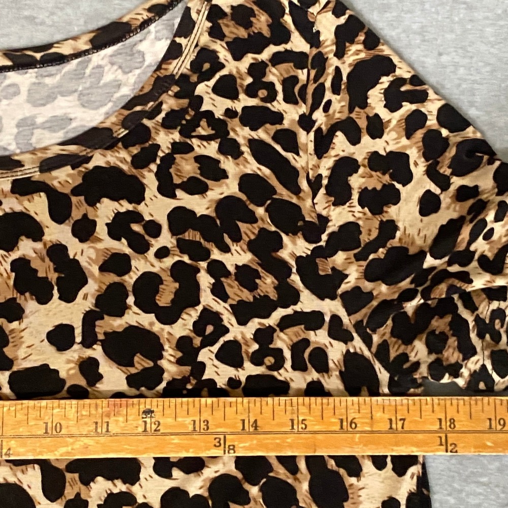 POPYOUNG Leopard Print Casual T Shirt Dress Short Sleeve Midi Women Size‎ L Cute - Picture 5 of 7